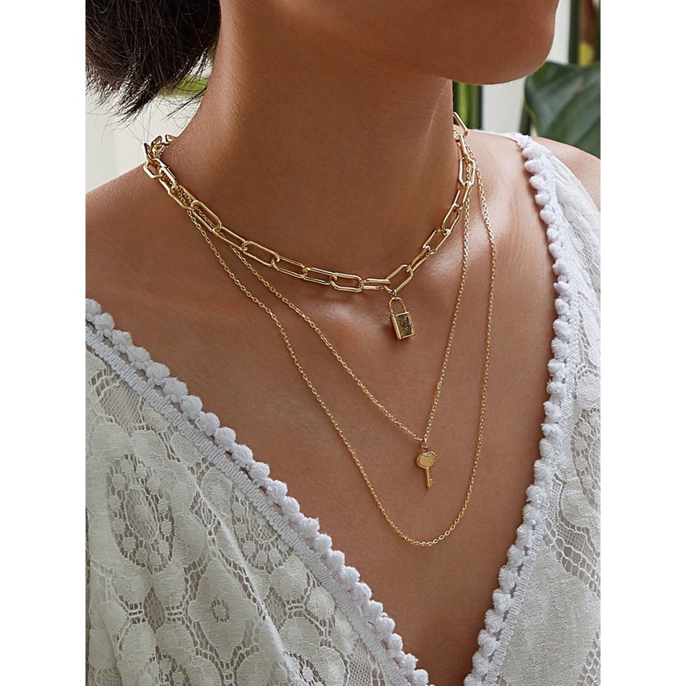 🔸Lock+ Key Layered Pendant Necklace 🔸